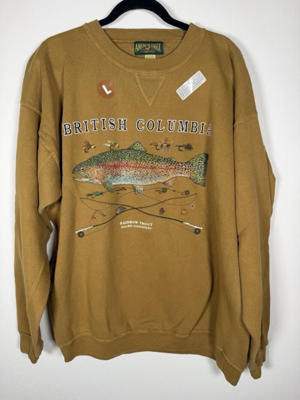 NEW Vintage 90s American Eagle British Columbia rainbow trout sweatshirt L